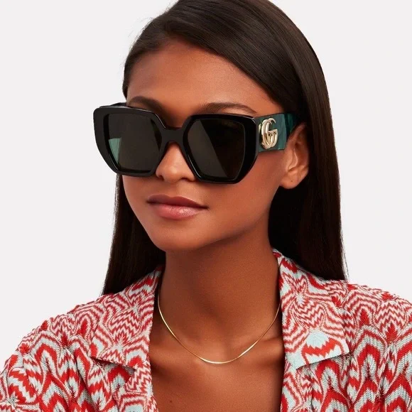 NEW GUCCI GG0956S 001 BLACK GREEN WOMEN’S GUCCI SUNGLASSES NEW COLLECTION - Picture 8 of 13